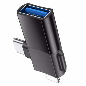 Hoco UA17 OTG-adapteri 2in1 USB C / Lightning - USB A musta