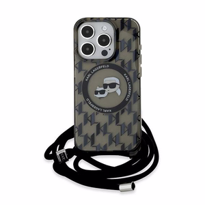 Karl Lagerfeld IML Crossbody Monogram Karl & Choupette Head MagSafe Case for iPhone 15 Pro - Black