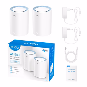 Cudy M1200 kahden laitteen kaksitaajuuksinen Mesh-Wi-Fi-järjestelmä (2,4/5 GHz), Wi-Fi 5 (802.11ac), valkoinen, 1 sisäinen antenni