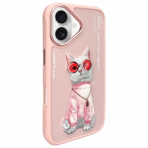 Nimmy Glasses Cool Cat iPhone 16 Suojakuori - vaaleanpunainen