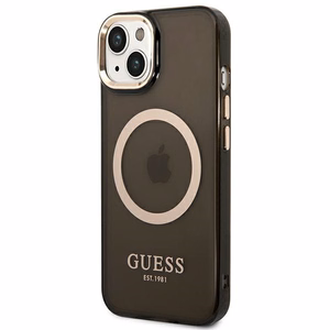 Guess GUHMP14SHTCMK iPhone 14 6.1" musta/musta kova kotelo Gold Outline läpikuultava MagSafe kultainen ääriviivat