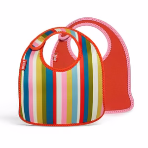 BUILT Mess Mate neoprene toddler bibs, set of 2, Baby Pink Stripe