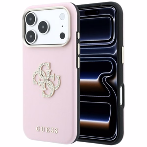 Guess Smooth & Big Strass Logo -suojakuori iPhone 18 Pro / 17 Pro – vaaleanpunainen