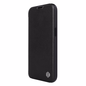 Nillkin Qin Nahka Pro Case iPhone 14 Plus kamera kansi Holster kansi Flip Case musta