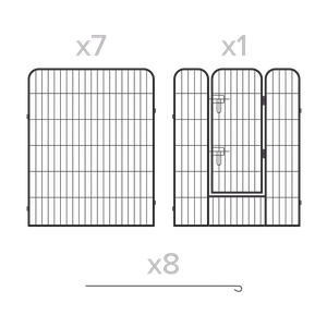 REBEL ANIMALS modulaarinen teräksinen koira-aitaus, koko XL, 8 paneelia, 80 × 100 cm