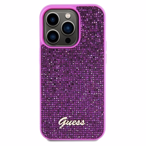 GUESS GUHCP14LPMSDGSF Disco Script Metal -suojakuori iPhone 14 Prolle - fuksia