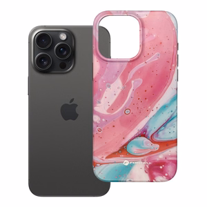 Suojakuori iPhone 15 PRO MAX:lle Forcell F-Protect Mirage MagSafe-yhteensopiva Military Drop-Test vaaleanpunainen marmori