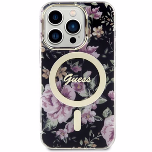 Guess GUHMP14LHCFWSK iPhone 14 Pro 6.1 musta/musta suojakuori Flower MagSafe