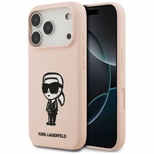 KARL LAGERFELD suojakuori iPhone 17 Pro Max MagSafe-yhteensopiva (silikoni KL-luonnoksella ja logolla) - pinkki