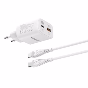 Puhelinlaturi VEGER USB A + Type C PD Super Charge PPS 45W + datakaapeli Type C C 100W TR101 valkoinen