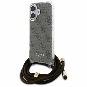 Guess Crossbody Cord 4G Print Suojakuori hihnalenkkillä iPhone 16:lle - ruskea