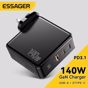 Laturi Essager GaN Journey musta 140W (2xPD / QC3.0)
