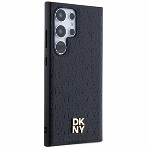 DKNY Nahkainen Pattern Metal Logo MagSafe Suojakuori Samsung Galaxy S24 Ultra:lle - Musta