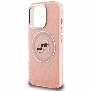 Karl Lagerfeld IML Glitter Karl & Choupette Heads Logo MagSafe suojakuori iPhone 16 Pro Max - vaaleanpunainen