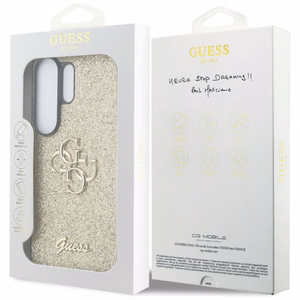 Guess Fixed Glitter Big 4G Metal Logo -suojakuori Samsung Galaxy S26 Ultralle - kultainen