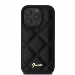 Guess Quilted Metal Logo Suojakuori iPhone 16 Pro:lle - musta