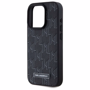 Karl Lagerfeld Leather Monogram Metal Logo MagSafe iPhone 15 Pro Suojakuori - Musta