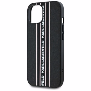 Karl Lagerfeld Saffiano Athleisure Stripes Cord Suojakuori iPhone 15:lle - vaaleanpunainen