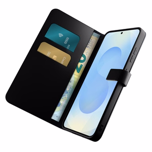 Puro Booklet suojakuori läpällä ja lompakolla Samsung Galaxy S25+ -puhelimelle - musta