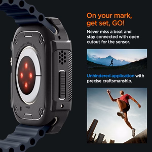 Spigen Rugged Armor -suojakuori Apple Watch Ultra 49 mm -mallille, mattamusta