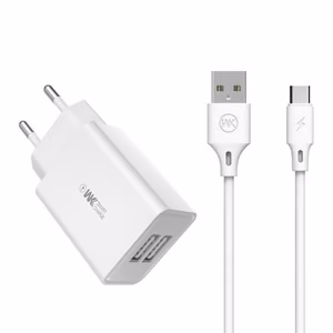 Laturi WK Design WP-U56 valkoinen (portit: 2xUSB) + Type-C 100cm kaapeli