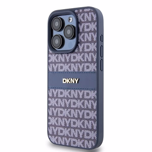DKNY Nahkainen Mono Raita ja Metallinen Logo Suojakuori iPhone 15 Pro:lle - sininen