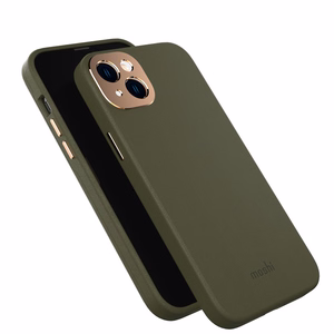 Moshi Napa suojakuori iPhone 14 Plus -laitteelle, MagSafe-yhteensopiva, vegaaninahkainen, Juniper Green -värinen
