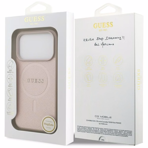 Guess Saffiano Classic Logo MagSafe Suojakuori iPhone 17 Pro:lle - vaaleanpunainen