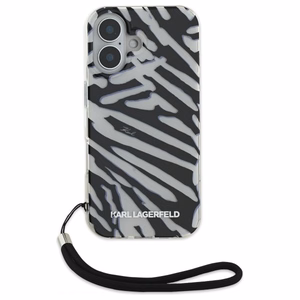 Karl Lagerfeld IML Zebra Pattern ja Cord iPhone 16 Suojakuori - Musta