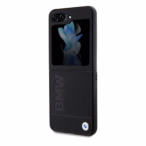 BMW nahkainen Hot Stamp -suojakuori Samsung Galaxy Z Flip 5:lle - musta