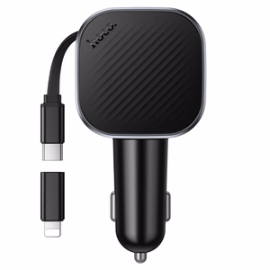 Hoco Z68 -autolaturi, USB-A + USB-C, PD QC3.0, 45 W, ulosvedettävä USB-C-kaapeli, musta