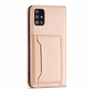 Magneettikorttikotelo Kotelo Samsung Galaxy A12 5G pussi lompakko kortin haltija vaaleanpunainen