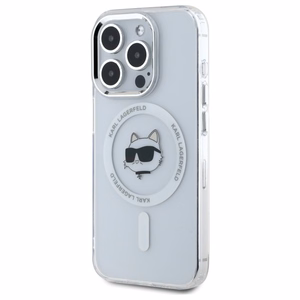 Karl Lagerfeld IML Metal Choupette Head MagSafe iPhone 15 Pro Suojakuori - valkoinen