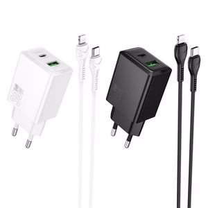 Puhelinlaturi Hoco USB-A + USB-C QC3.0 PD AFC 3A 30W + USB-C - USB-C -kaapeli N71 valkoinen
