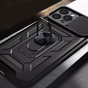 Hybrid Armor Camshield suojakuori Realme 10 Pro+:lle panssaroitu kuori kameransuojalla musta