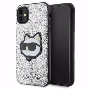 Karl Lagerfeld KLHCN61G2CPS iPhone 11 / Xr 6.1 hopeinen/hopeinen kovakuori Glitter Choupette Patch