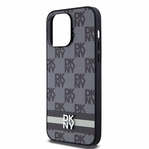 DKNY Nahkainen Checkered Mono Pattern & Printed Stripes Suojakuori iPhone 14 Pro Max:lle - musta