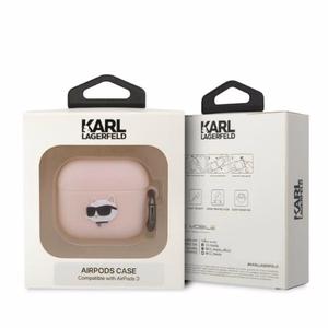 Karl Lagerfeld KLA3RUNCHP AirPods 3 Suojakuori vaaleanpunainen/vaaleanpunainen Silikoninen Choupette Head 3D