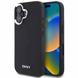 DKNY Plain Hopeinen Logo MagSafe iPhone 16:lle Suojakuori - Musta
