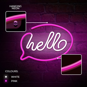 Neon LED valo HELLO vaaleanpunainen valkoinen Paristo + USB FLNE15 Forever Light