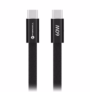 Kaapeli USB-C - USB-C Forcell F-Energy QC4.0 PD 3A 60 W Cafule Flat 1,2 m CCFN23 musta
