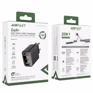 Acefast A78 GaN laturi USB-A / USB-C PD 20 W - musta