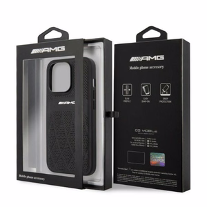 AMG AMHCP13LOSDBK iPhone 13 Pro / 13 6.1" musta/musta kova Suojakuori Nahkainen Curved Lines