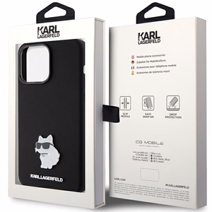 Karl Lagerfeld Silikoninen Choupette Metal Pin Suojakuori iPhone 15 Pro Maxille - musta