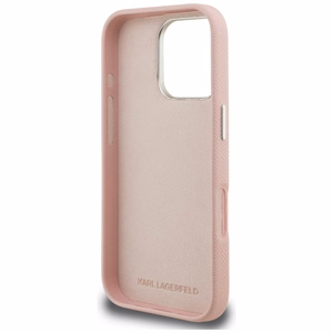 Karl Lagerfeld FW Grained Signature Logo Suojakuori iPhone 16 Pro Max - vaaleanpunainen