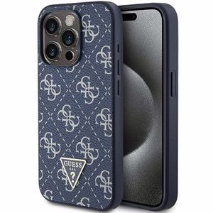 Guess 4G Triangle Metal Logo suojakuori iPhone 15 Pro:lle - sininen