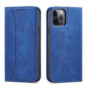 Magneetti Fancy Case Kotelo iPhone 12 Pro Max pussi kortti lompakko kortti jalusta sininen