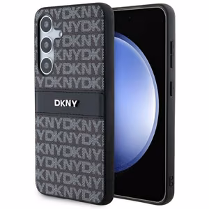 DKNY Nahkainen Mono Raita ja Metallinen Logo Suojakuori Samsung Galaxy S24+:lle - musta