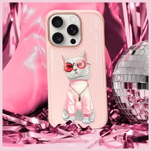 NIMMY Suojakuori GLASSES COOL CAT iPhone 16 Pro:lle vaaleanpunainen