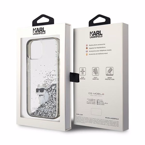 Karl Lagerfeld Liquid Glitter Choupette suojakuori iPhone 15:lle - läpinäkyvä